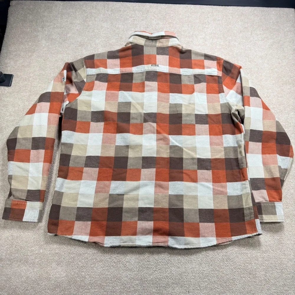 Kuhl Mens XXL Plaid Flannel Button Down Shirt Orange Brown Born In Mountains - Picture 2 of 10